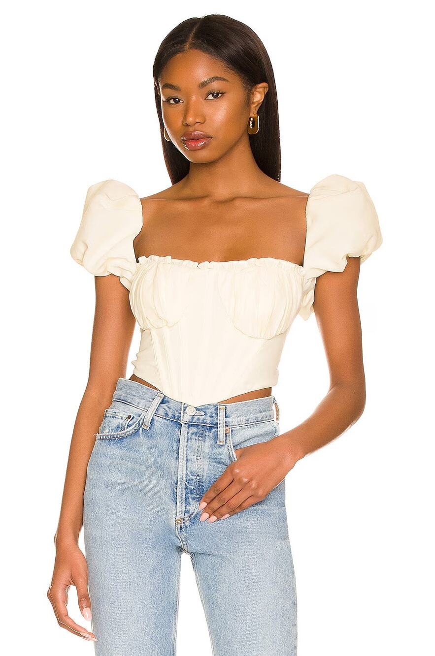LPA Claudette Corset Cropped Top Square Neck Cottagecore Summer Preppy Casual XS